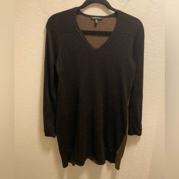 Eileen Fisher Brown Merino Wool Color Block V-Neck Sweater Dress Petite Small - Picture 1 of 9
